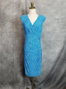 Lauren Ralph Lauren Faux Wrap Polka Dot Sleeveless Dress Size 6 Preppy Coastal